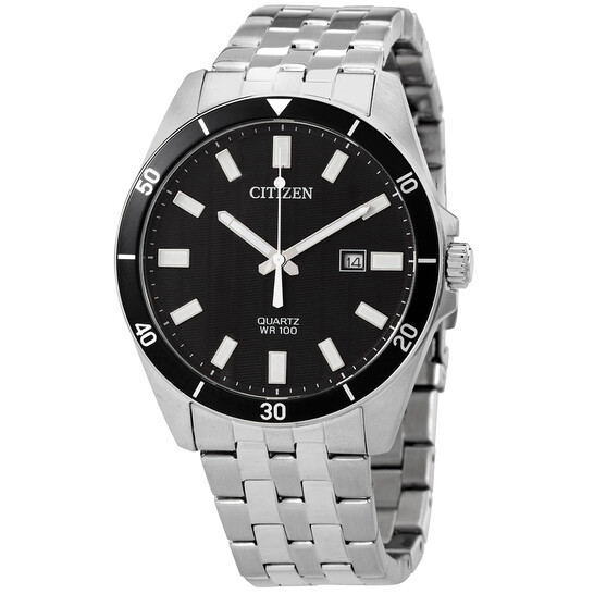 Quartz Black Dial Stainless Steel Men's Watch